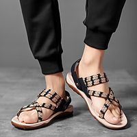 Men's Sandals Flat Sandals Casual Daily Walking Shoes PU Breathable Non-slipping Wear Proof Camel Black Summer Lightinthebox - thumbnail