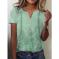 Women's T shirt Tee Blouse Pink Blue Purple Graphic Button Print Short Sleeve Casual Basic V Neck Regular S miniinthebox