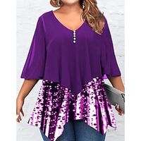 Women's Plus Size Tops Blouse Color Gradient 34 Length Sleeve V Neck Casual Vacation Weekend Polyester Fall Winter Purple Lightinthebox - thumbnail