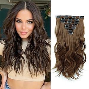 Clip in Hair Extensions - 16 Inch 7 Pcs Chocolate Brown Hair Extension Synthetic Fiber for Women Natural Wavy Extensions Synthetic Full Head Lightinthebox