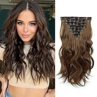 Clip in Hair Extensions - 16 Inch 7 Pcs Chocolate Brown Hair Extension Synthetic Fiber for Women Natural Wavy Extensions Synthetic Full Head Lightinthebox - thumbnail