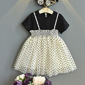 Kids Little Girls' Dress Polka Dot Mesh Print White Black Knee-length Short Sleeve Basic Tutus  Skirts Dresses Summer Regular Fit 3-8 Years miniinthebox