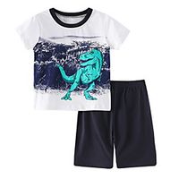 Kids Boys' Clothing Set 2 Pieces Short Sleeve Dusty Blue Animal Print Indoor Outdoor Casual Daily Regular 2-8 Years miniinthebox - thumbnail