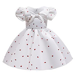 Kids Little Girls' Dress Solid Colored Causal Pleated White Midi Short Sleeve Sweet Dresses All Seasons miniinthebox