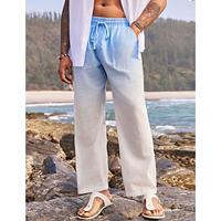 Men's Linen Pants Trousers Summer Pants Drawstring Elastic Waist Straight Leg Gradient Color Comfort Breathable Full Length Wedding Holiday Vacation Fashion White Inelastic Lightinthebox