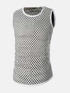 Mens Lattice Net Yarn Breathable O-neck Sleeveless Slim Fit Casual Tank Tops