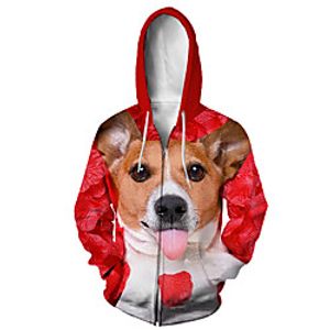 Men's Zip Up Hoodie Sweatshirt Animal 3D Casual Daily 3D Print Casual Hoodies Sweatshirts  Red miniinthebox