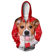 Men's Zip Up Hoodie Sweatshirt Animal 3D Casual Daily 3D Print Casual Hoodies Sweatshirts  Red miniinthebox - thumbnail