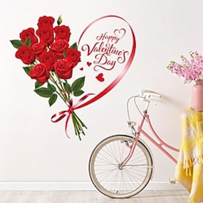 1pcs Valentine's Day Bedside Love Rose Decoration Wall Stickers Self-Adhesive Party Wreath Heart Stickers PVC Stickers. miniinthebox