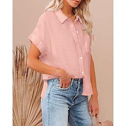 Shirt Blouse Women's Black White Pink Plain Button Pocket Street Daily Fashion Shirt Collar Regular Fit S Lightinthebox