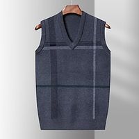 Men's Sweater Vest Wool Sweater Pullover Sweater Jumper Ribbed Knit Regular Knitted Jacquard Striped V Neck Modern Contemporary Work Daily Wear Clothing Apparel Winter Dark Navy Khaki S M L Lightinthebox - thumbnail
