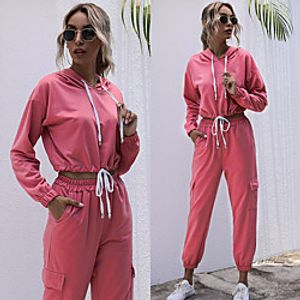 Women's Sweatsuit 2 Piece Set Elastic Waistband Crop Top Hoodie Sport Athleisure Clothing Suit Long Sleeve Breathable Soft Comfortable Everyday Use Casual Daily Outdoor Lightinthebox
