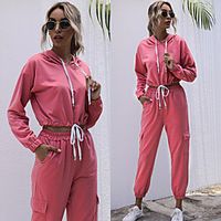 Women's Sweatsuit 2 Piece Set Elastic Waistband Crop Top Hoodie Sport Athleisure Clothing Suit Long Sleeve Breathable Soft Comfortable Everyday Use Casual Daily Outdoor Lightinthebox - thumbnail