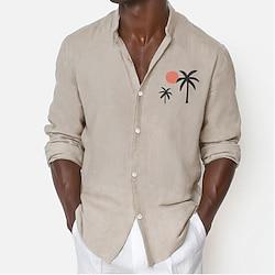 Coconut Tree Graphic Prints Hawaiian Men's Shirt Outdoor Street Casual Summer Spring Stand Collar Khaki S, M, L Shirt Lightinthebox