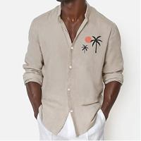 Coconut Tree Graphic Prints Hawaiian Men's Shirt Outdoor Street Casual Summer Spring Stand Collar Khaki S, M, L Shirt Lightinthebox - thumbnail