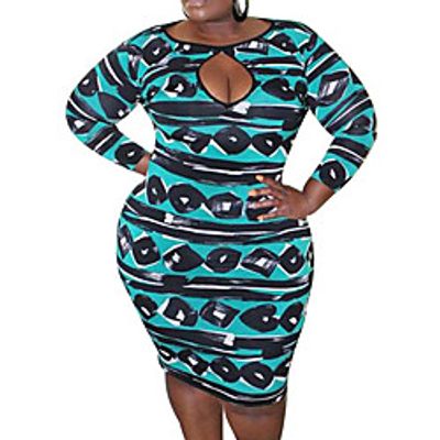 Women's Plus Size Sheath Dress Striped Round Neck Print Long Sleeve Spring Summer Casual Knee Length Dress Causal Daily Dress Lightinthebox