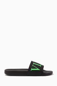 Valentino Garavani Neon VLTN Slide Sandals in Rubber