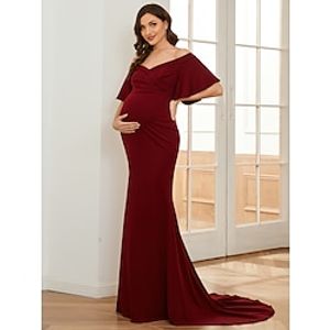 Mermaid / Trumpet Maternity Dresses Maternity Dress Formal Court Train Short Sleeve Off Shoulder Stretch Fabric with Ruched Pure Color 2023 miniinthebox