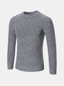 Mens Casual Wool Solid Color Warm Round Neck Long Sleeve Knitted Sweater