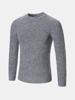 Mens Casual Wool Solid Color Warm Round Neck Long Sleeve Knitted Sweater - thumbnail