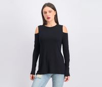 Womens Cold Shoulder Top  Black - thumbnail