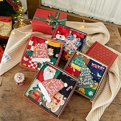Christmas Socks Gift Box for Men and Women Autumn and Winter Mid tube Socks Home Cartoon Cute Red Gift Long tube Socks Autumn and Winter Seasons Trend Lightinthebox