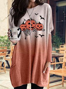 Halloween themed printed contrast round neck sweater