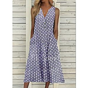 Women's A Line Dress Maxi long Dress Blue Purple Green Sleeveless Check Print Spring Summer Y Neck Active Casual 2021 S M L XL XXL miniinthebox
