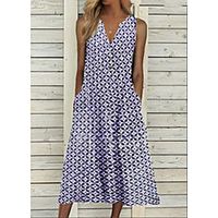 Women's A Line Dress Maxi long Dress Blue Purple Green Sleeveless Check Print Spring Summer Y Neck Active Casual 2021 S M L XL XXL miniinthebox - thumbnail