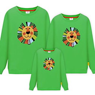 Family Look Sweatshirt Cotton Cartoon Lion Animal Daily Print Green Blue White Long Sleeve Active Matching Outfits  Fall  Winter  Casual Lightinthebox