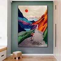 Outdoor sport bike ride Aesthetic Wall decor poster Modern Design Home Room Decoration Kids Room Hand-painted Rolled Canvas Painting No Frame Lightinthebox - thumbnail