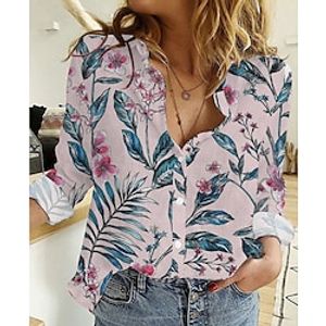 Women's Blouse Shirt Pink Floral Button Print Long Sleeve Daily Weekend Streetwear Casual Shirt Collar Regular Floral S  3D Print Lightinthebox