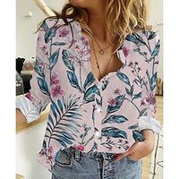 Women's Blouse Shirt Pink Floral Button Print Long Sleeve Daily Weekend Streetwear Casual Shirt Collar Regular Floral S  3D Print Lightinthebox - thumbnail