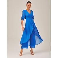 Chiffon Irregular Hem Split Sleeve Wide Leg Jumpsuit