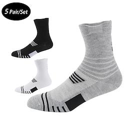 Men's 5 Pack Multi Packs Socks Crew Socks Black White Color Striped Sports Outdoor Daily Vacation Basic Thin Summer Spring Fashion Casual Lightinthebox