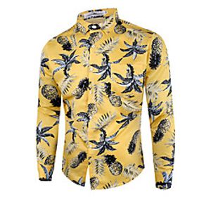 Men's Shirt Other Prints Color Block Pineapple Long Sleeve Daily Tops Cotton Basic Yellow Royal Blue White Lightinthebox