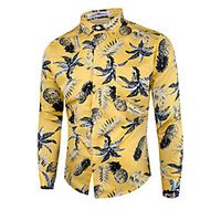 Men's Shirt Other Prints Color Block Pineapple Long Sleeve Daily Tops Cotton Basic Yellow Royal Blue White Lightinthebox - thumbnail