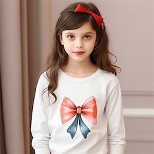 Christmas Girls' 3D Bow tie Tee Shirt Long Sleeve 3D Print Fall Winter Active Fashion Cute Polyester Kids 3-12 Years Crew Neck Outdoor Casual Daily Regular Fit miniinthebox