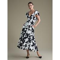 Tencel Cotton Floral V Neck Elastic Waist Maxi Dress