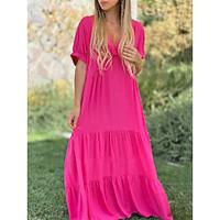 Women's Casual Dress Swing Dress Summer Dress Long Dress Maxi Dress Ruffle Street Date Streetwear Maxi V Neck Short Sleeve Loose Fit Black Blue Fuchsia Color S M L XL 2XL Size Lightinthebox