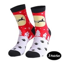 Men's 3 Pairs Crew Socks Men Socks Xmas Socks White Pink Color Cartoon Christmas Casual Daily Basic Medium Fall Winter Thermal Lightinthebox - thumbnail