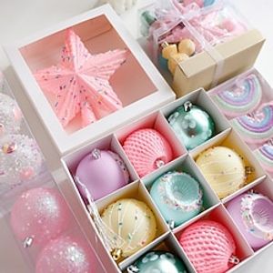 Macaron Colorful Christmas Baubles Ball Candy Set Box Pink Christmas Tree Top Star Christmas Decoration Holiday Gift miniinthebox