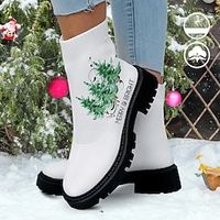 Women's Boots Print Shoes Xmas Shoes Sock Boots Christmas Xmas Daily Christmas Tree Mid Calf Boots Winter Flat Heel Round Toe Closed Toe Fashion Casual Comfort Tissage Volant Loafer Blue Green miniinthebox - thumbnail
