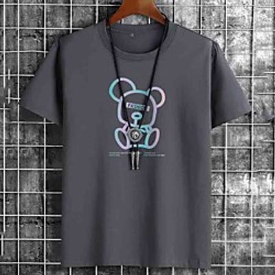 Men's Unisex Tee T shirt Hot Stamping Graphic Prints Bear Letter Plus Size Print Short Sleeve Casual Tops Cotton Basic Fashion Designer Big and Tall White Black Khaki miniinthebox