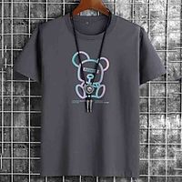 Men's Unisex Tee T shirt Hot Stamping Graphic Prints Bear Letter Plus Size Print Short Sleeve Casual Tops Cotton Basic Fashion Designer Big and Tall White Black Khaki miniinthebox - thumbnail