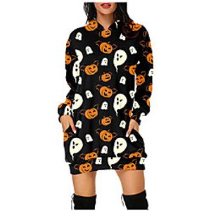 Women's Pullover Hoodie Sweatshirt Hoodie Dress Halloween Pumpkin Print Halloween Casual 3D Print Streetwear Halloween Hoodies Sweatshirts  Purple Yellow Orange miniinthebox