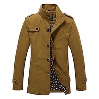 Men's Winter Coat Trench Coat Outdoor Daily Wear Fall  Winter Polyester Thermal Warm Windproof Outerwear Clothing Apparel Fashion Streetwear Plain Button Standing Collar Single Breasted Lightinthebox - thumbnail