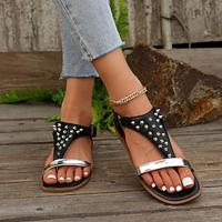 Women's Sandals Gladiator Sandals Roman Sandals Comfort Shoes Daily Rivet Block Heel Flat Heel Square Toe Casual Minimalism PU Buckle Black Lightinthebox