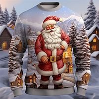 Graphic Santa Claus Fashion Daily Casual Men's 3D Print Pullover Sweatshirt Christmas Holiday Vacation Sweatshirts Sky Blue Crew Neck Print Spring   Fall Designer Lightinthebox - thumbnail