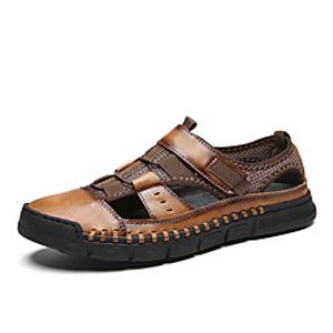 Men's Sandals Crochet Leather Shoes Flat Sandals Casual Beach Roman Shoes Daily Outdoor Trail Running Shoes Nappa Leather Cowhide Breathable Handmade Non-slipping Booties  Ankle Boots Black Brown Lightinthebox